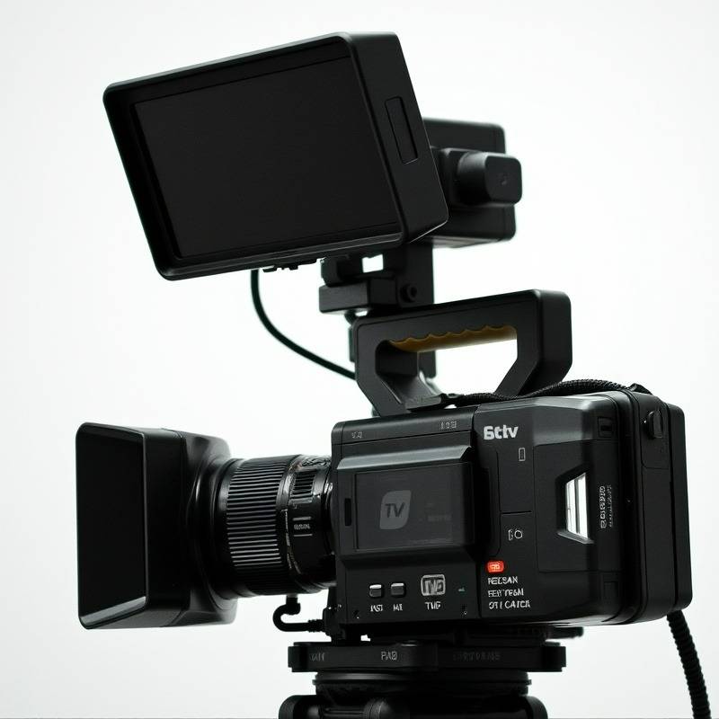 Professional TV camera set up for broadcast filming.